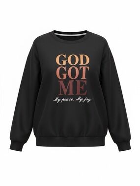 SHEIN Black Crewneck Sweatshirt with Gradient 'GOD GOT ME' Print